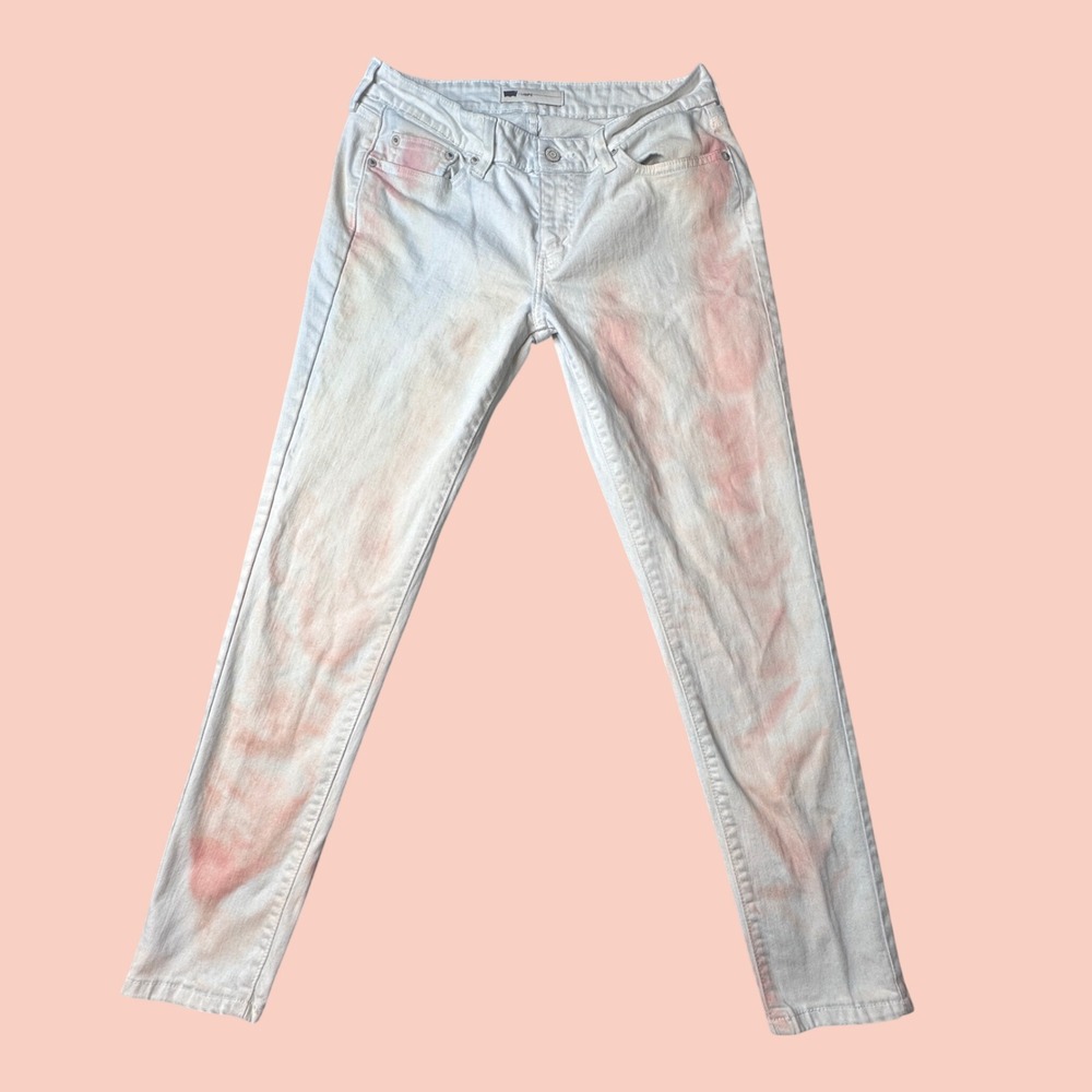 Levi's Legging Jeans Womens 31 White Pink Tie Dye Skinny Low Rise Stretch Denim